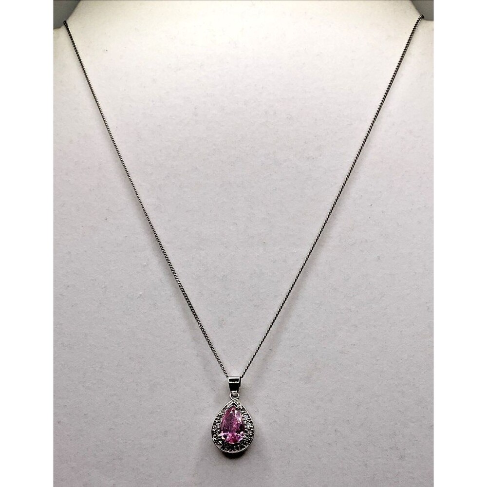 Silvertone Pink Crystal Pendant And Chain Fashion Jewelry